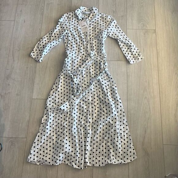 Zara Maxi Dress in White & Black Dots; Buttons & Belted size xs - Picture 1 of 8